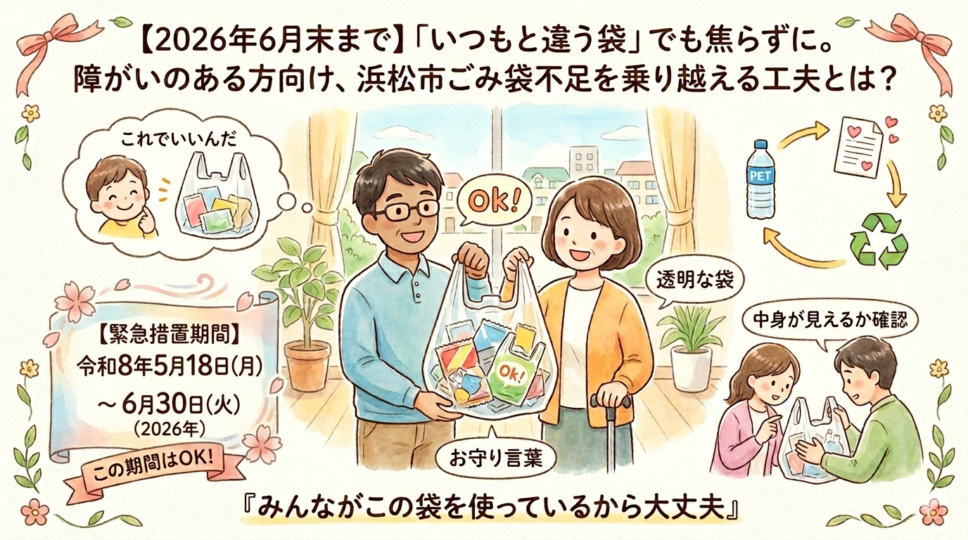 【2026年6月末まで】「いつもと違う袋」でも焦らずに。障がいのある方向け、浜松市ごみ袋不足を乗り越える工夫とは？